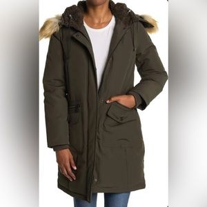 Down and feather fill jacket, hunter green, size large